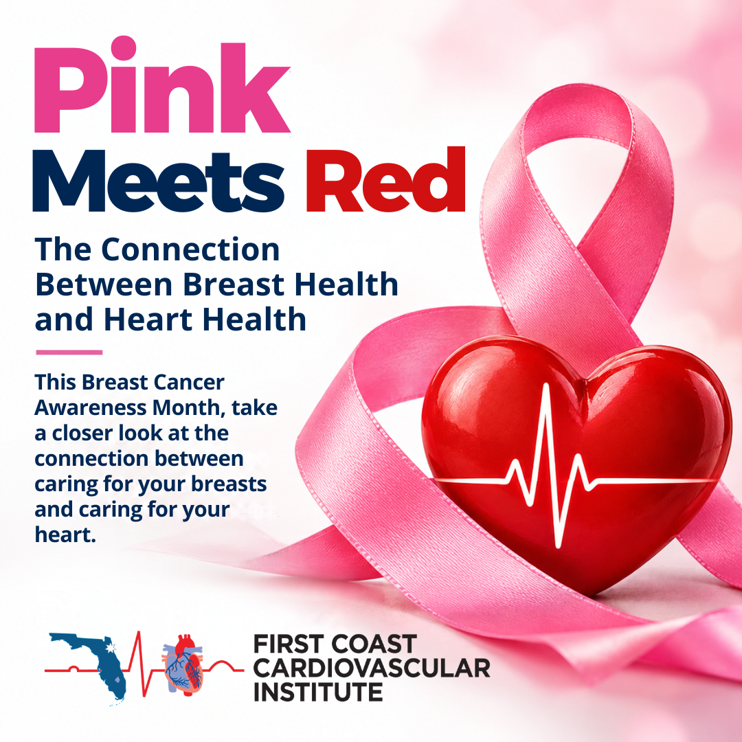 Pink Meets Red: The Connection Between Breast Health and Heart Health, pink ribbon wrapped around a red heart